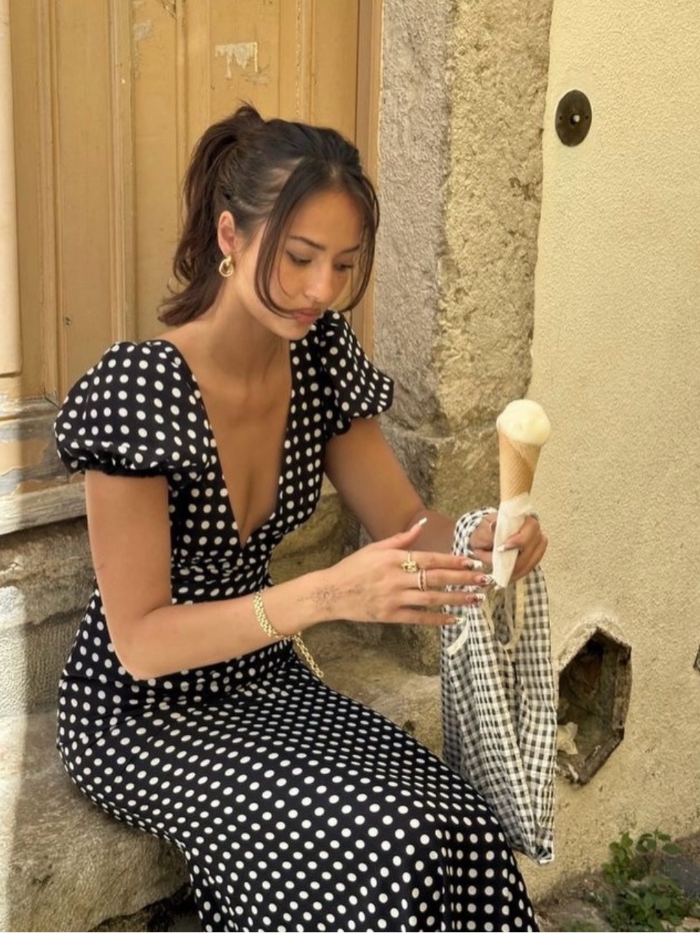 Zara Black Polka Dot Backless Midi Dress Preppy Chic Cottagecore Blogger Fav